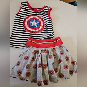 Girls Captain America Top And Skirt Set